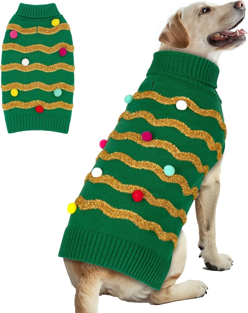 cyeollo Store Christmas Dog Sweaters for Medium Large Dogs, Soft Warm Xmas Doggy Outfit with Leash Hole Holiday Cozy Turtleneck Winter Pet Clothes - Image 1